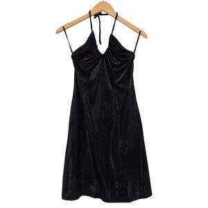 Hair Spray Vintage Y2K Halter Mini Dress A-Line Sleeveless Evening Black Medium